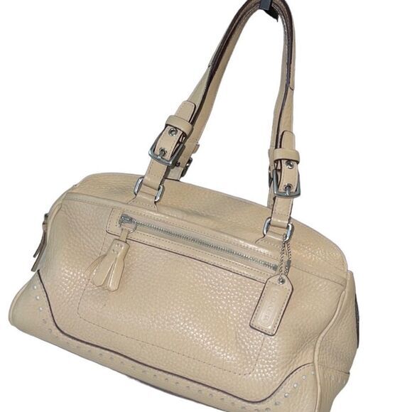 Coach Handbags - Coach Tan Pebbled Leather Top Zip Satchel Shoulder‎ Bag 5031